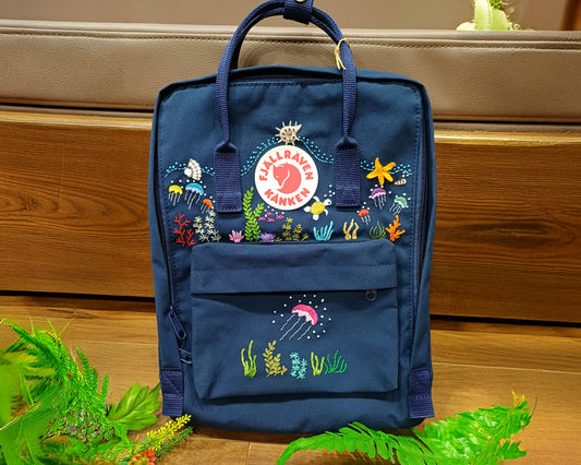 Fjallraven Kanken Backpack – Ocean Jellyfish Embroidery - Personalized Embroidered Backpack - Custom Bag for Women