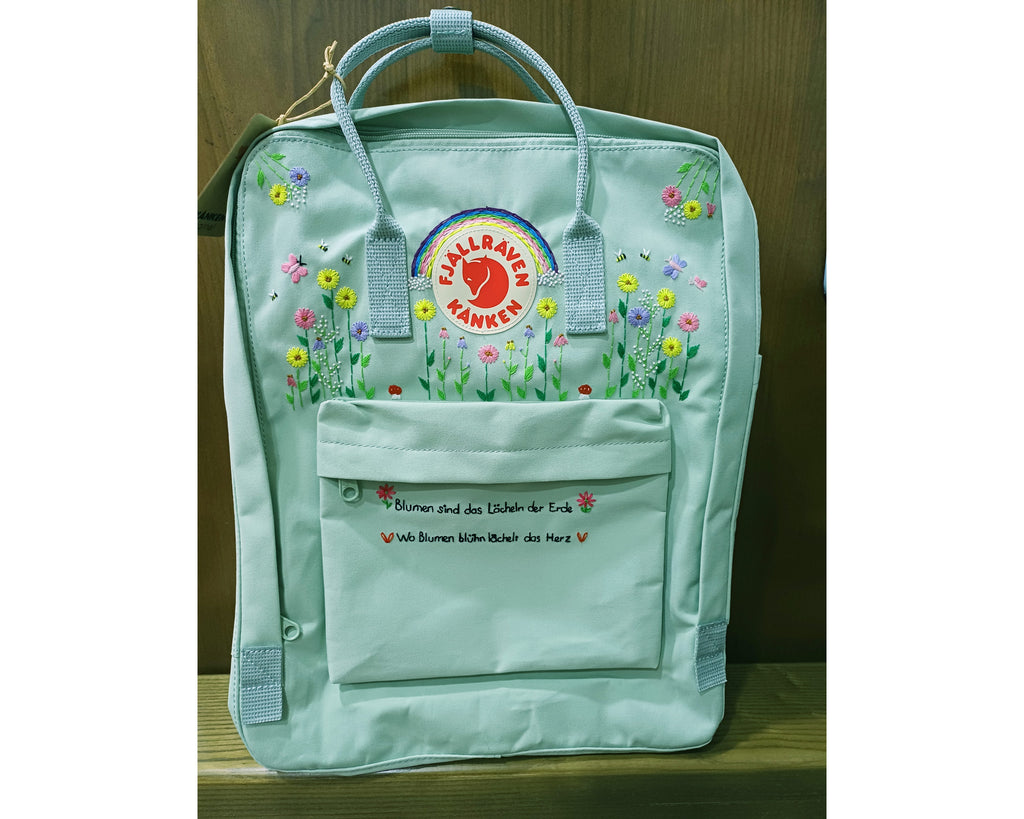  Fjallraven Kanken Backpack with Colorful Sunflower, Rainbow and Quote Embroidery - Personalized Embroidered Backpack - Custom Bag for Women 