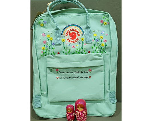 Fjallraven Kanken Backpack with Colorful Sunflower, Rainbow and Quote Embroidery - Personalized Embroidered Backpack - Custom Bag for Women
