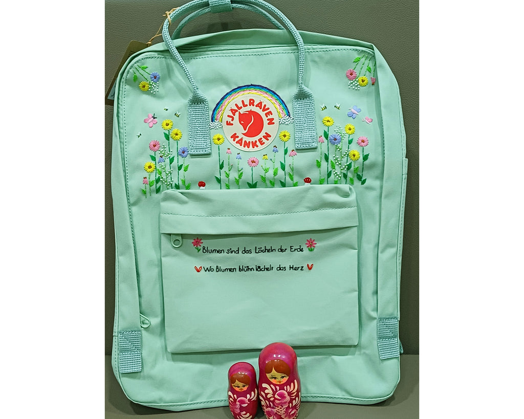  Fjallraven Kanken Backpack with Colorful Sunflower, Rainbow and Quote Embroidery - Personalized Embroidered Backpack - Custom Bag for Women 