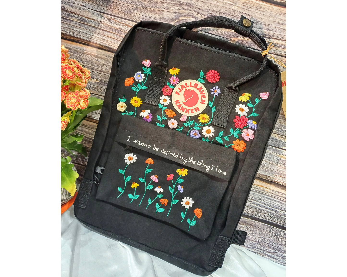 Embroidered Fjallraven Kanken – 3D Flower Garden Design - Personalized Embroidered Backpack - Custom Bag for Women