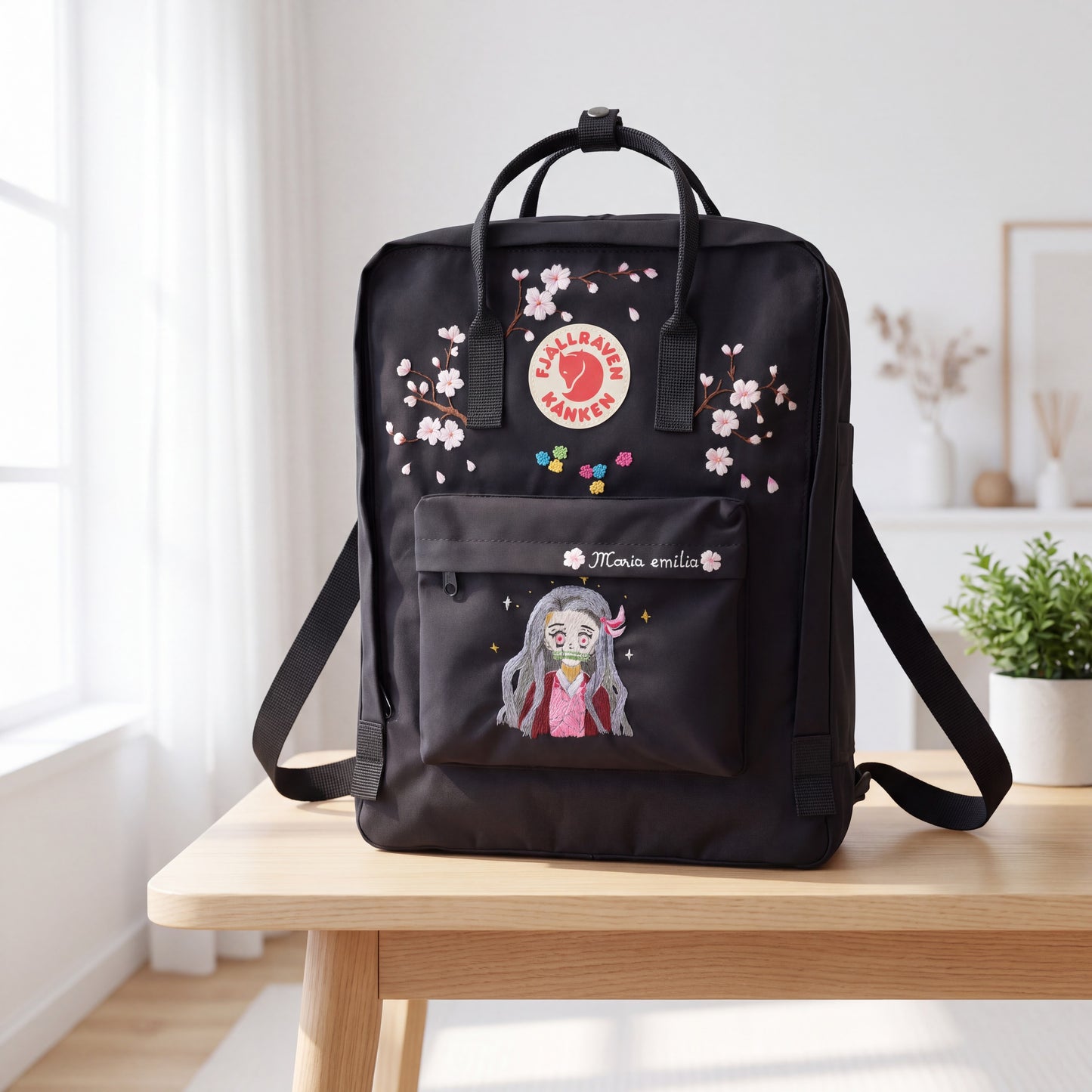 Personalized Fjallraven Kanken Sakura Backpack | Anime Character Embroidered Kanken Bag | Custom Manga & Cartoon Embroidery |Japanese Style