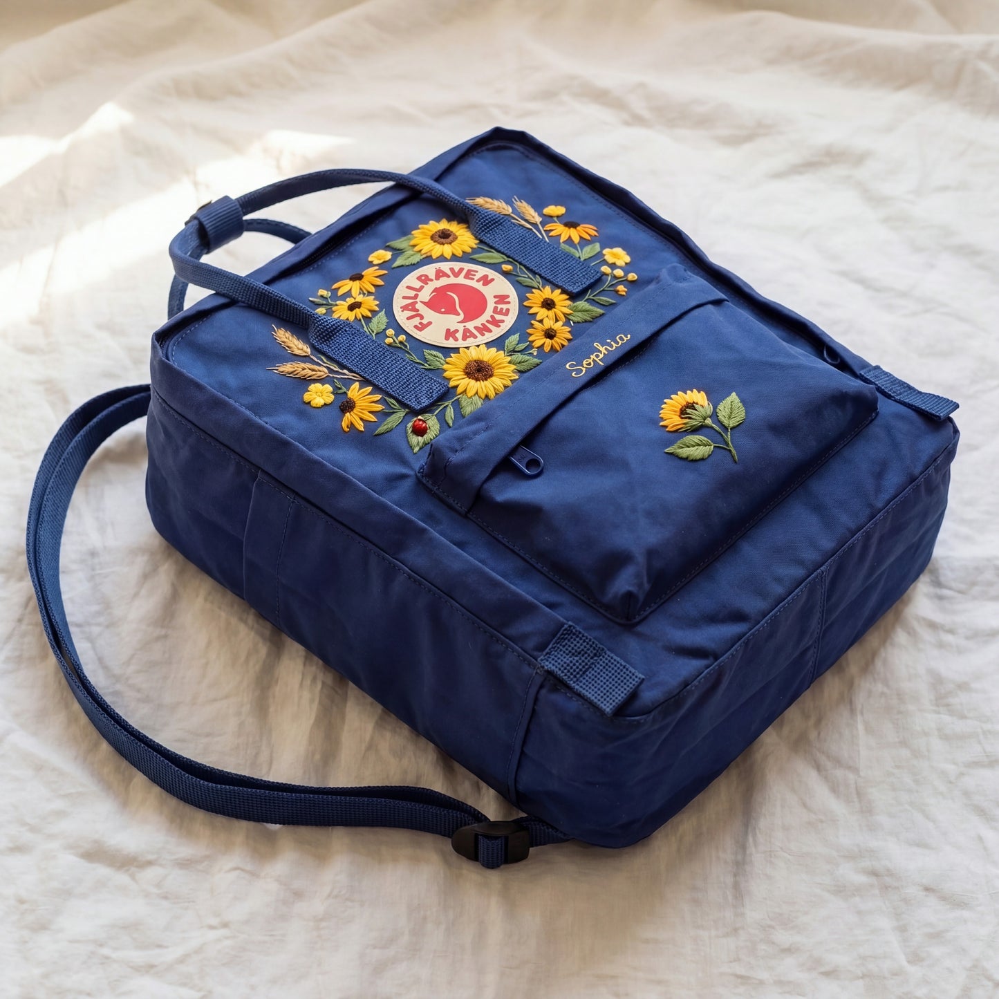 Personalized Fjallraven Kanken Sunflower Backpack, Custom Name Embroidered Kanken Bag, Embroidered Sunflower Garden School Backpack