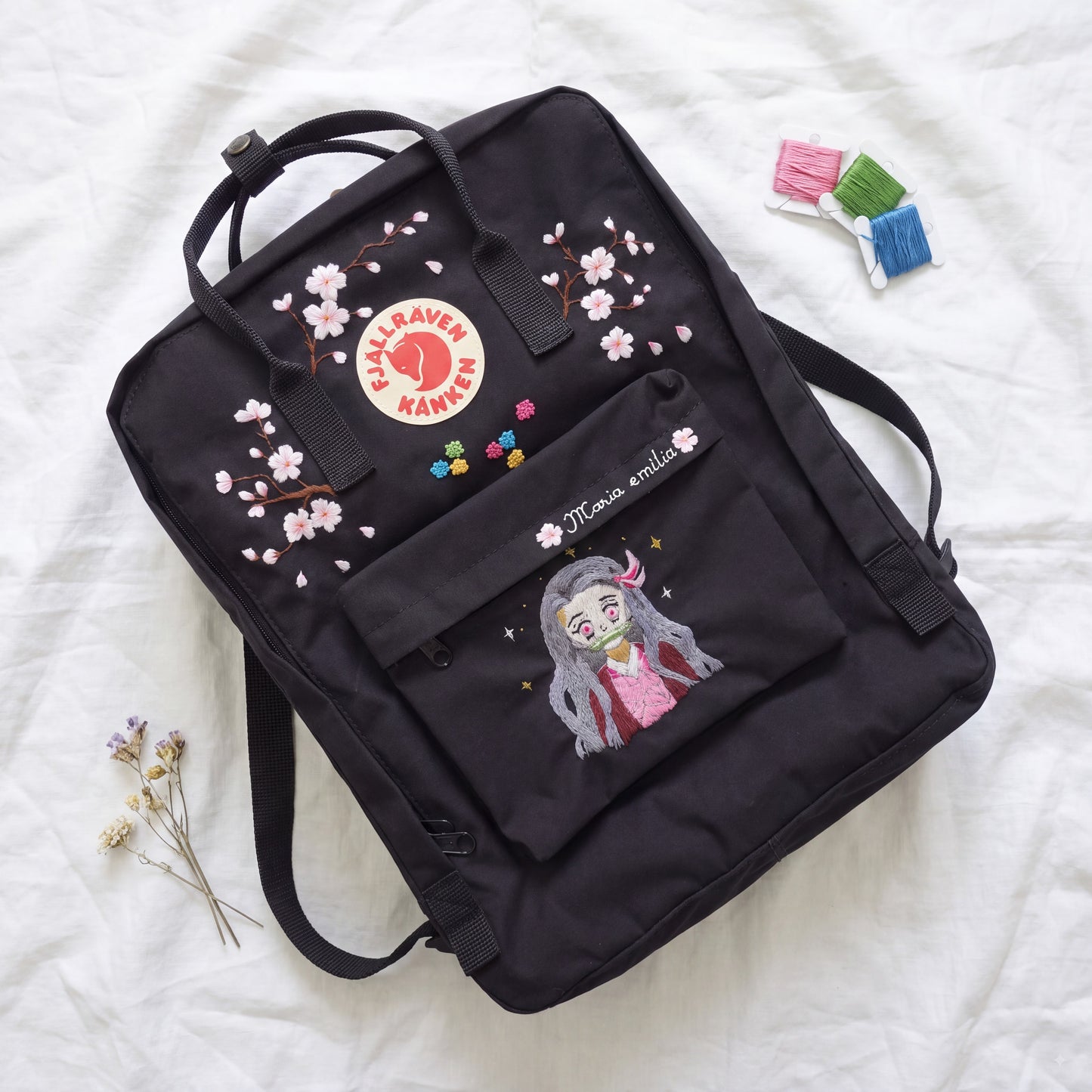 Personalized Fjallraven Kanken Sakura Backpack | Anime Character Embroidered Kanken Bag | Custom Manga & Cartoon Embroidery |Japanese Style