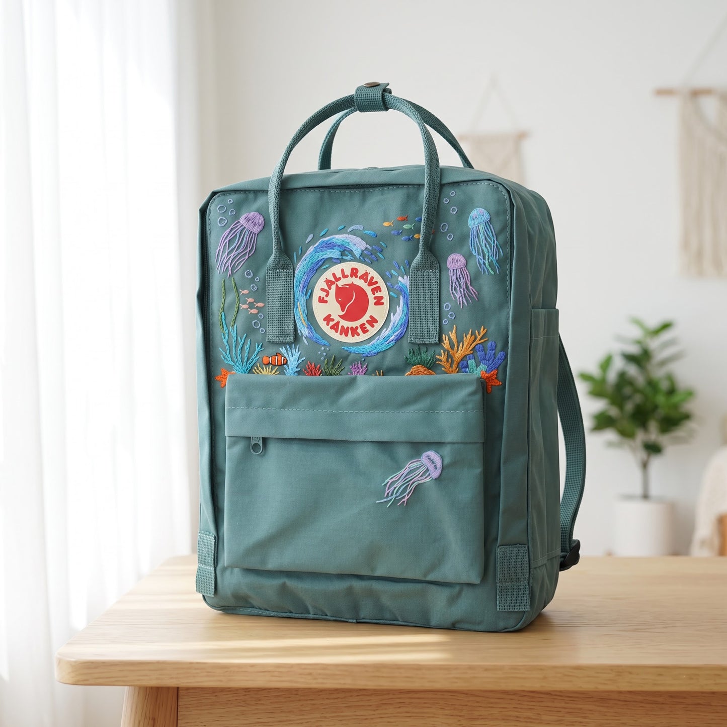 Embroidered Fjallraven Kanken Backpack Jellyfish Coral | Ocean Aesthetic Backpack | Marine Life Underwater Bag