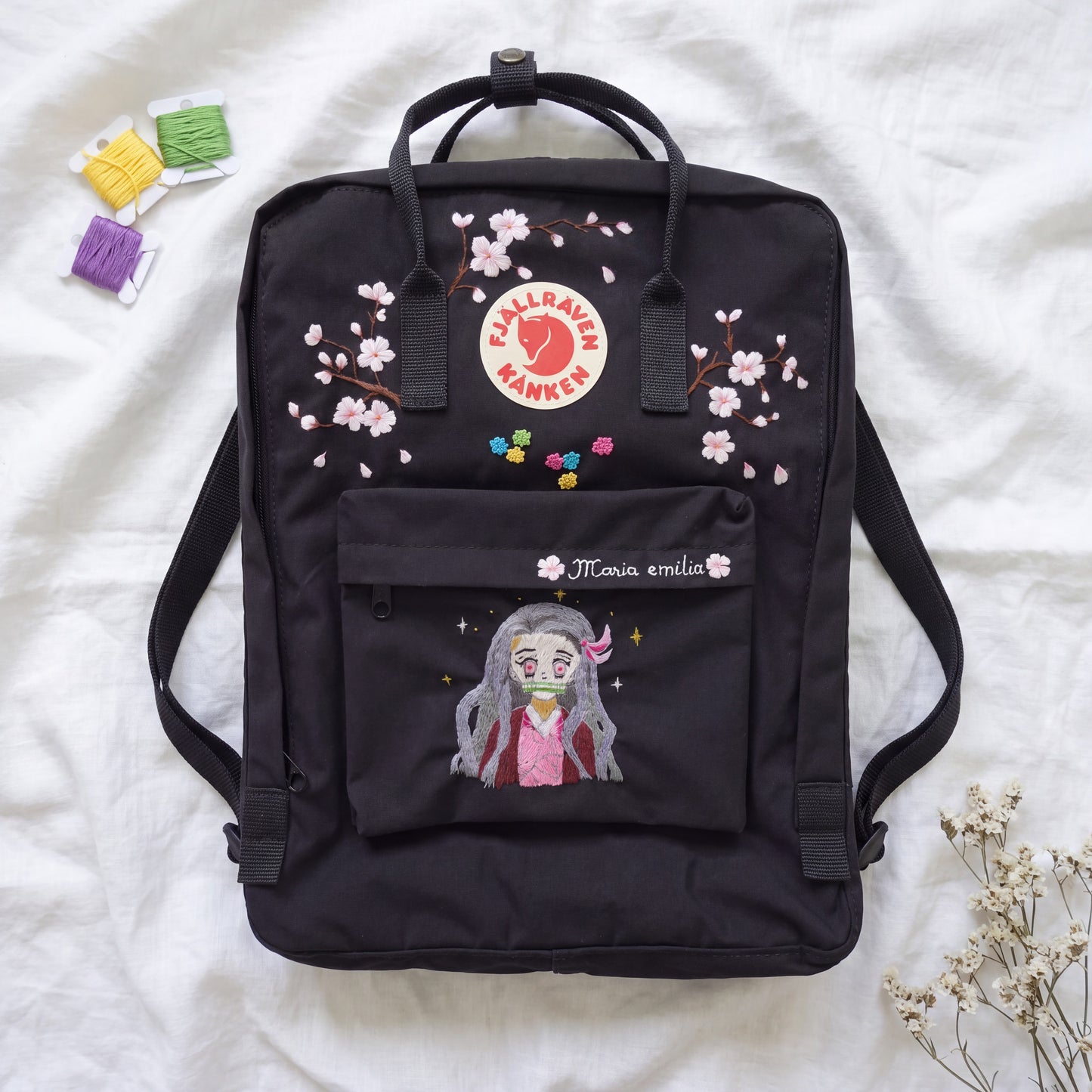 Personalized Fjallraven Kanken Sakura Backpack | Anime Character Embroidered Kanken Bag | Custom Manga & Cartoon Embroidery |Japanese Style