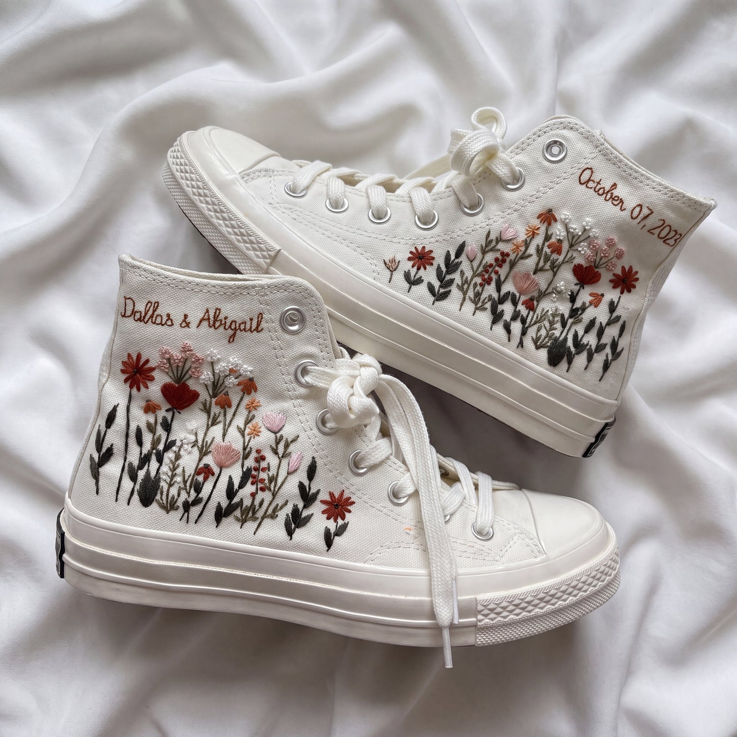 Hand Embroidered High Top Bridal Converse Shoes | Custom Wildflower Wedding Sneakers | Personalized White Converse Gift for Bride