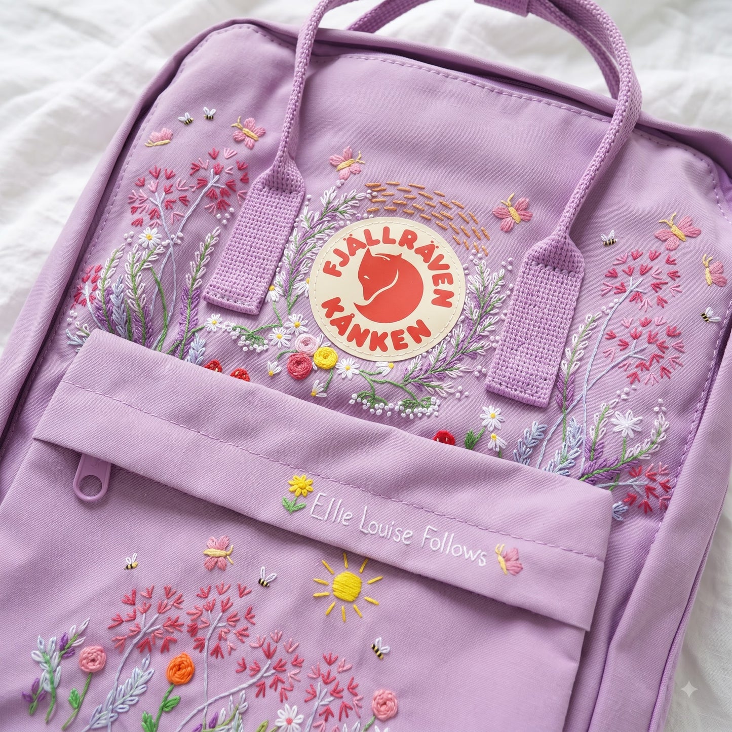 Kanken Backpack Embroidered with Dandelion Flowers / Fjallraven kanken embroidery design Dandelion flowers/ Butterfly and flower embroidered
