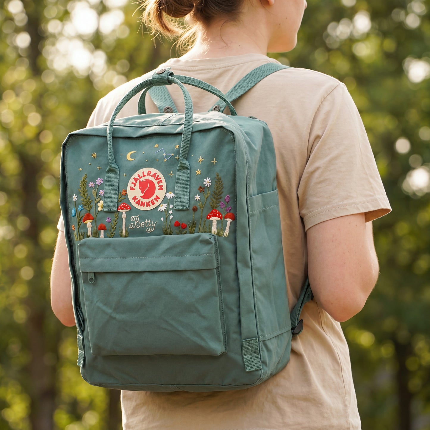 Fjallraven Kanken Backpack Embroidered with Mushrooms and Wildflowers | Mushroom & Floral Design Backpack | Personalized Custom Kanken
