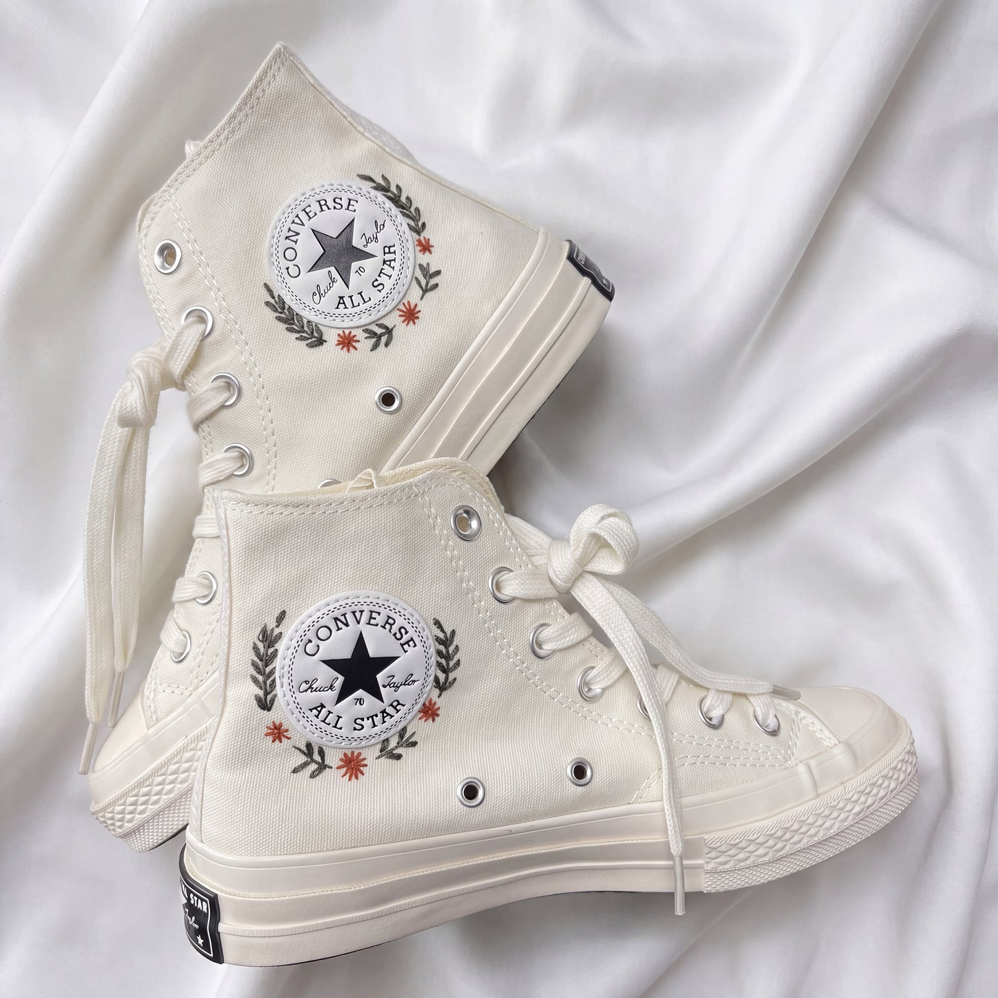 Hand Embroidered High Top Bridal Converse Shoes | Custom Wildflower Wedding Sneakers | Personalized White Converse Gift for Bride