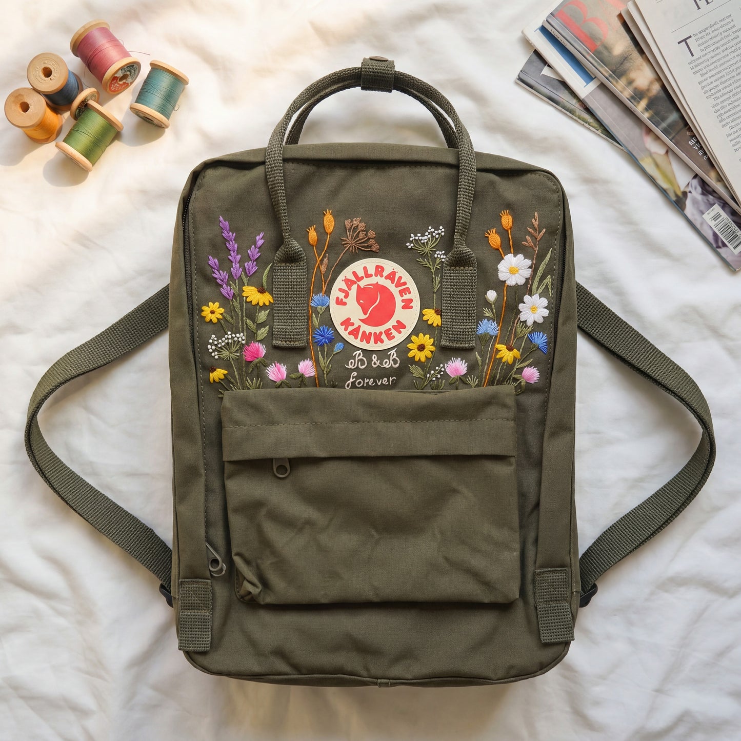 Personalized Fjallraven Kanken Wildflower Backpack | Custom Embroidered Kanken Bag | Wildflower Embroidery Backpack | Back to School Gift