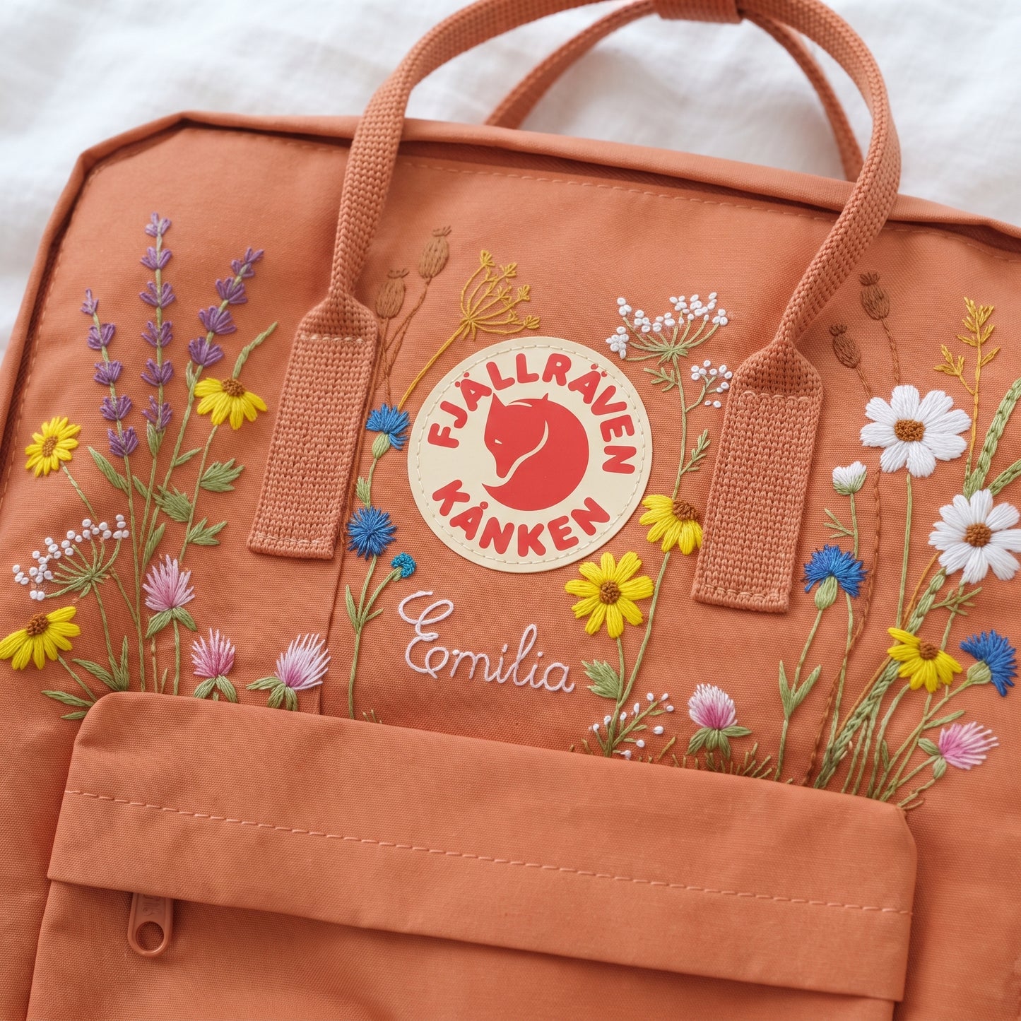 Custom Embroidered Fjallraven Kanken Backpack Wildflower | Fjallraven Kanken Travel Backpack| Handmade Cottagecore School Bag|Wildflower Bag