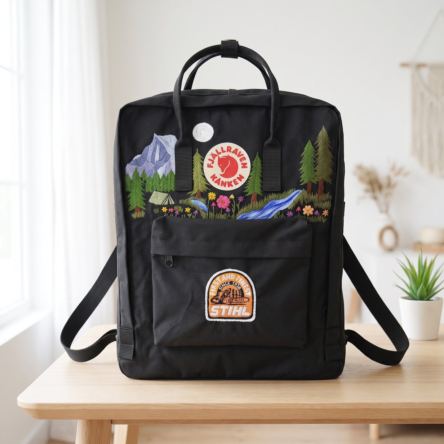 Custom Logo Embroidered Fjallraven Kanken Backpack | Personalized Symbol Kanken Bag | Mountain & Forest Embroidery | Camping Hiking Backpack