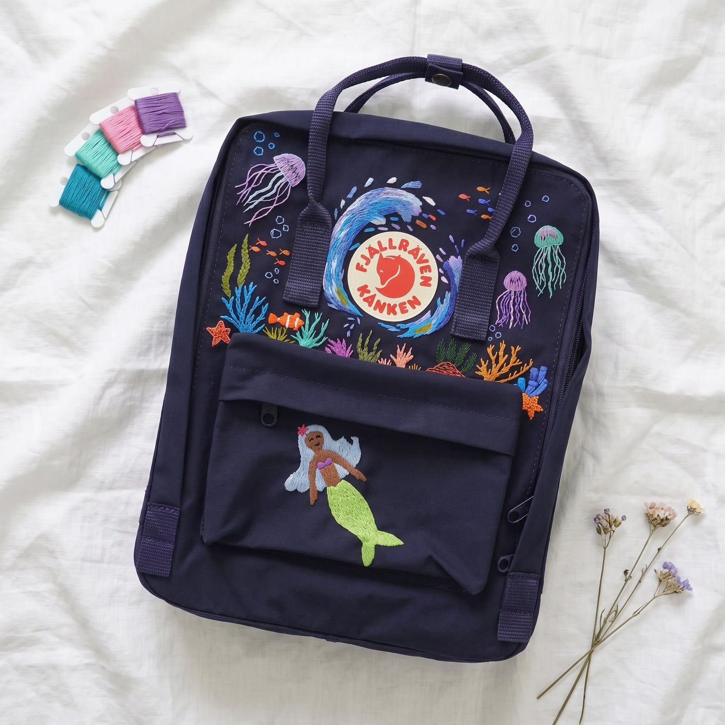 Kanken Fjallraven Backpack with Rose Garden Embroidery | Fjallraven Hand-Embroidered Floral Bag | Handmade Rose Design Backpack| Rose Design (Copy)