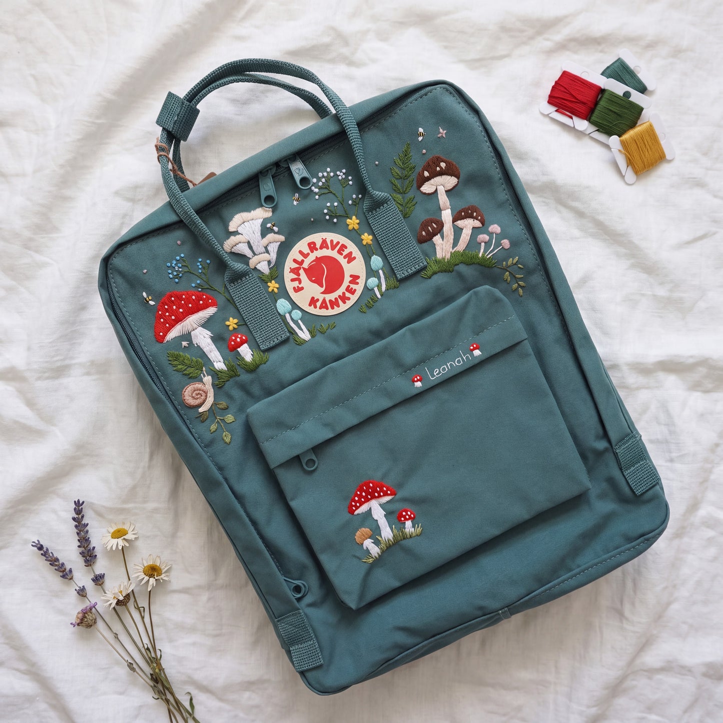 Personalized Fjallraven Kanken Mushroom Backpack | Embroidered Mushroom & Wildflower Kanken Bag | Cottagecore Forest Backpack