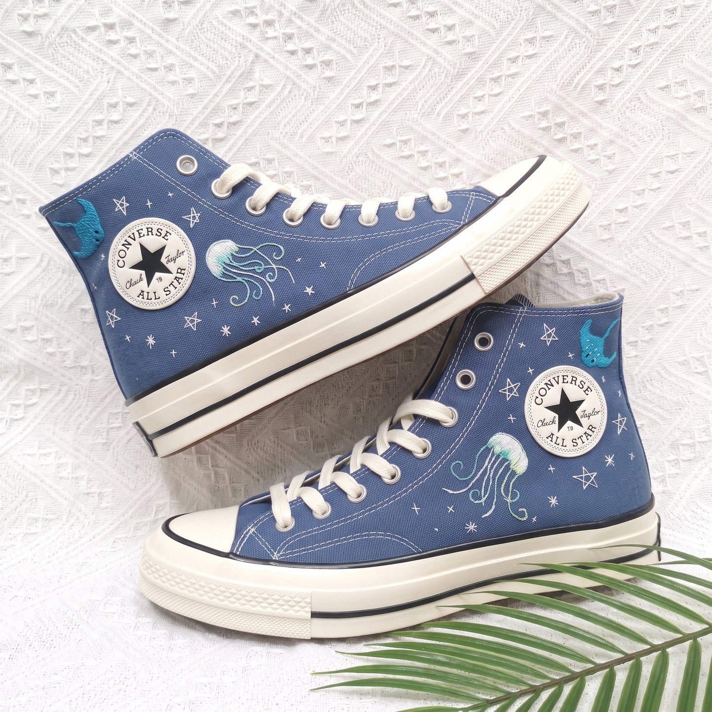 Hand Embroidered Ocean Converse Shoes | Custom Dolphin & Stingray Sneakers | Personalized Gift for Ocean Lovers