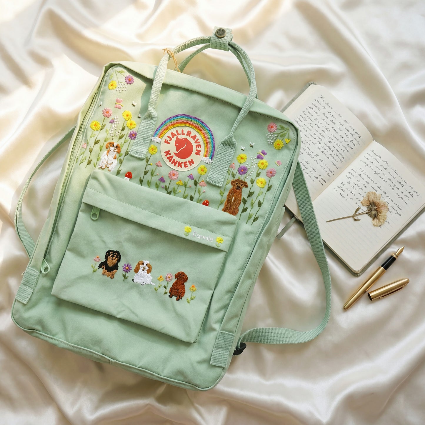 Hand-Embroidered Fjallraven Kanken Backpack with Dogs Design| Custom Embroidered Fjallraven Kanken Backpack | Dogs Embroidery Backpack