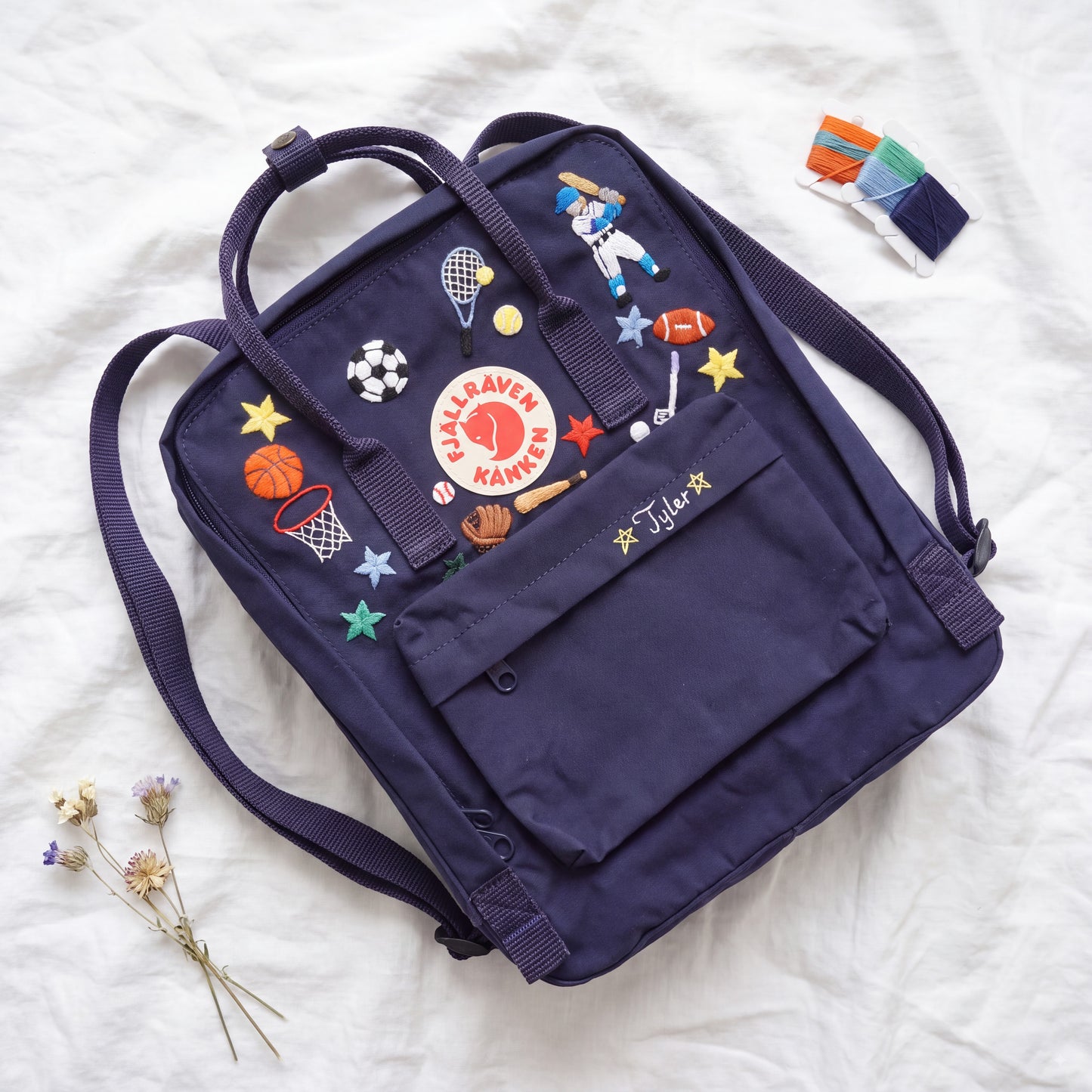 Custom Hand Embroidered Kanken Backpack Made to Order | Sports Activity Embroidered Kanken Bag | Custom Sports Backpack for Boys