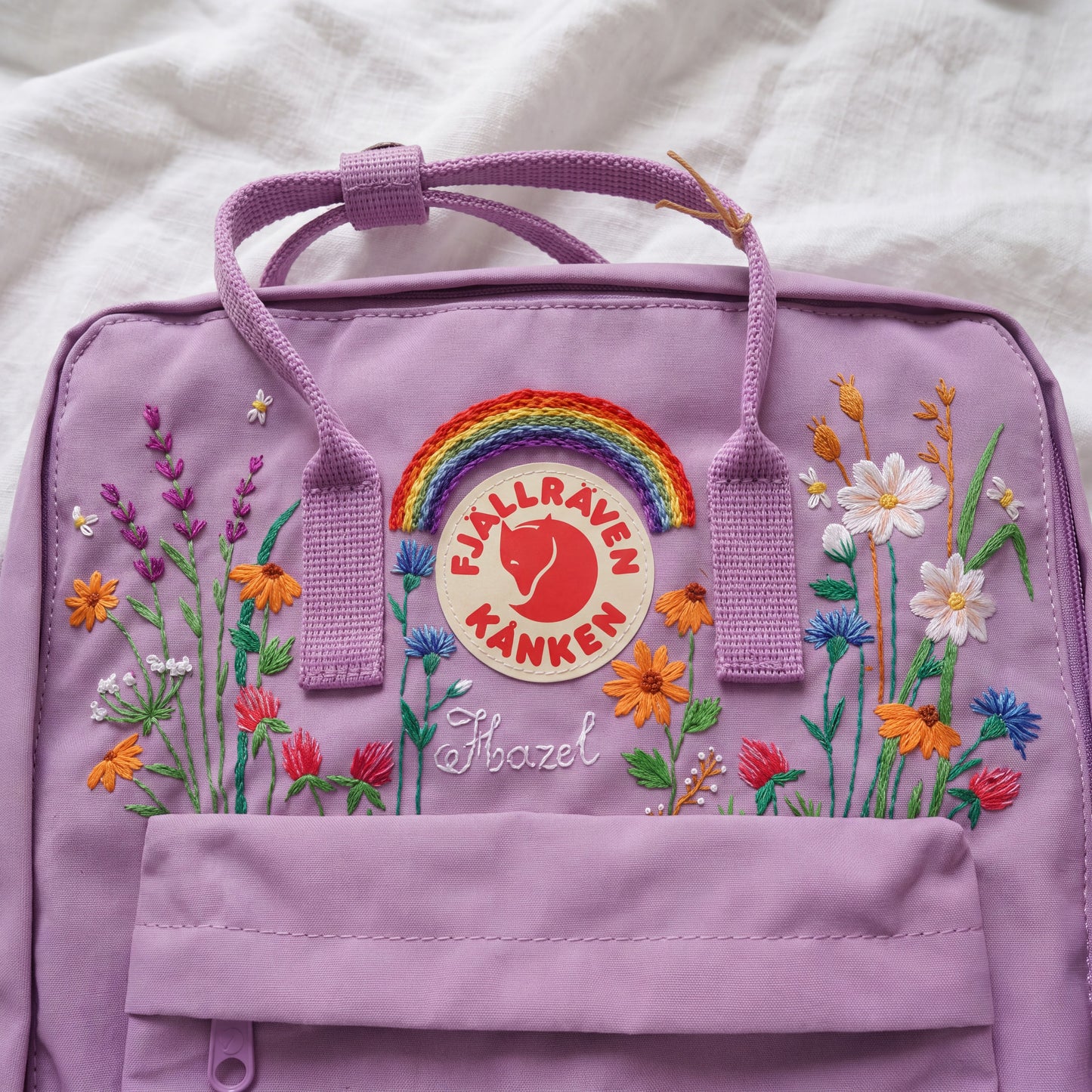 Custom Embroidered Fjallraven Kanken Backpack Wildflower | Fjallraven Kanken Travel Backpack| Handmade Cottagecore School Bag|Wildflower Bag