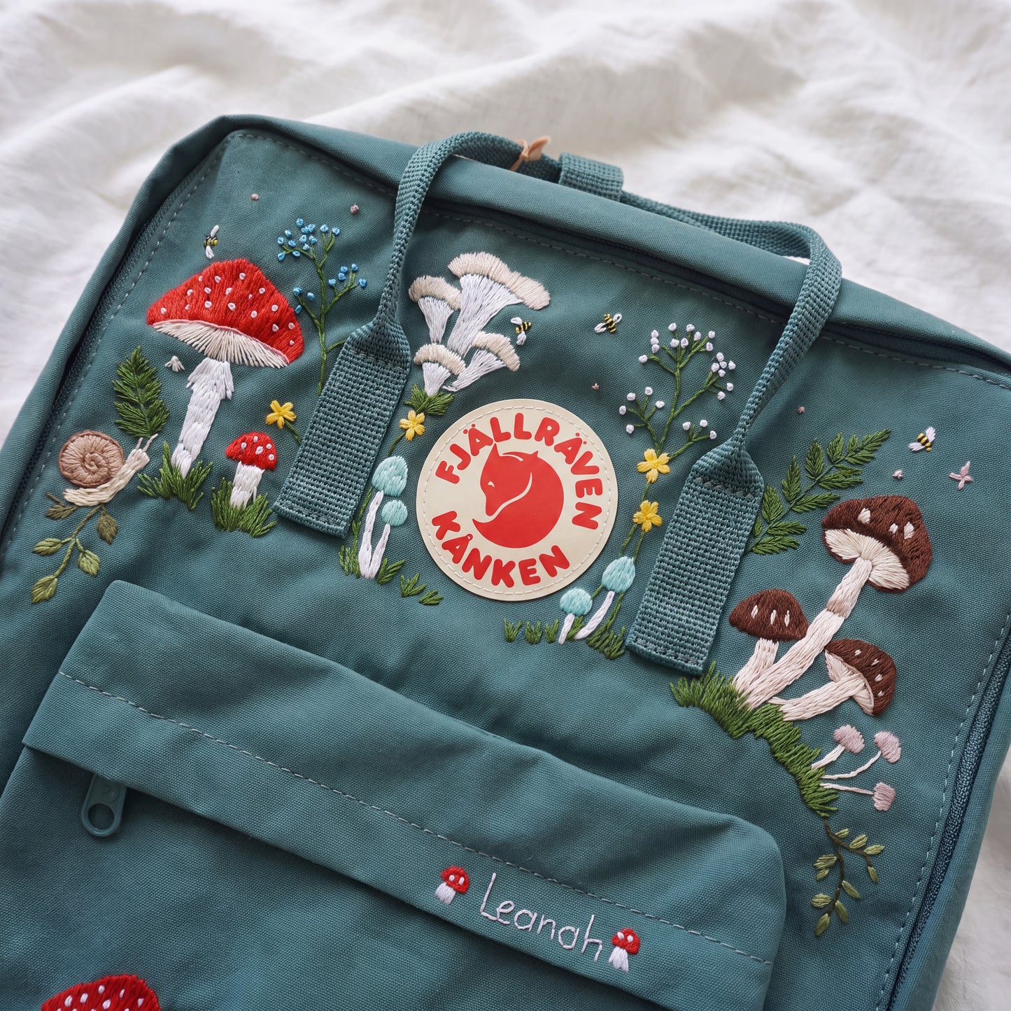 Personalized Fjallraven Kanken Mushroom Backpack | Embroidered Mushroom & Wildflower Kanken Bag | Cottagecore Forest Backpack