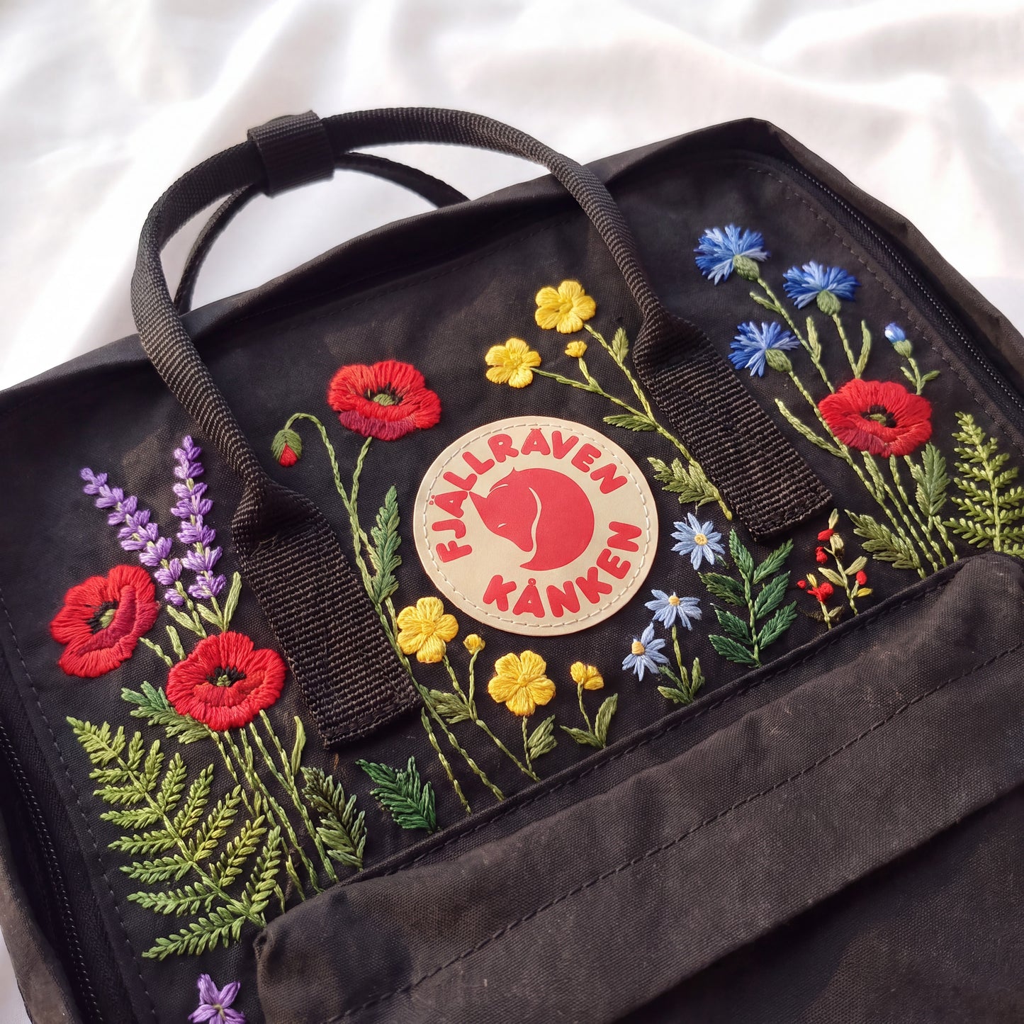 Fjallraven Kanken Embroidered Backpack | Floral Embroidery Backpack | Colorful Wildflower Bag | Canvas Backpack | Handmade Flower Backpack