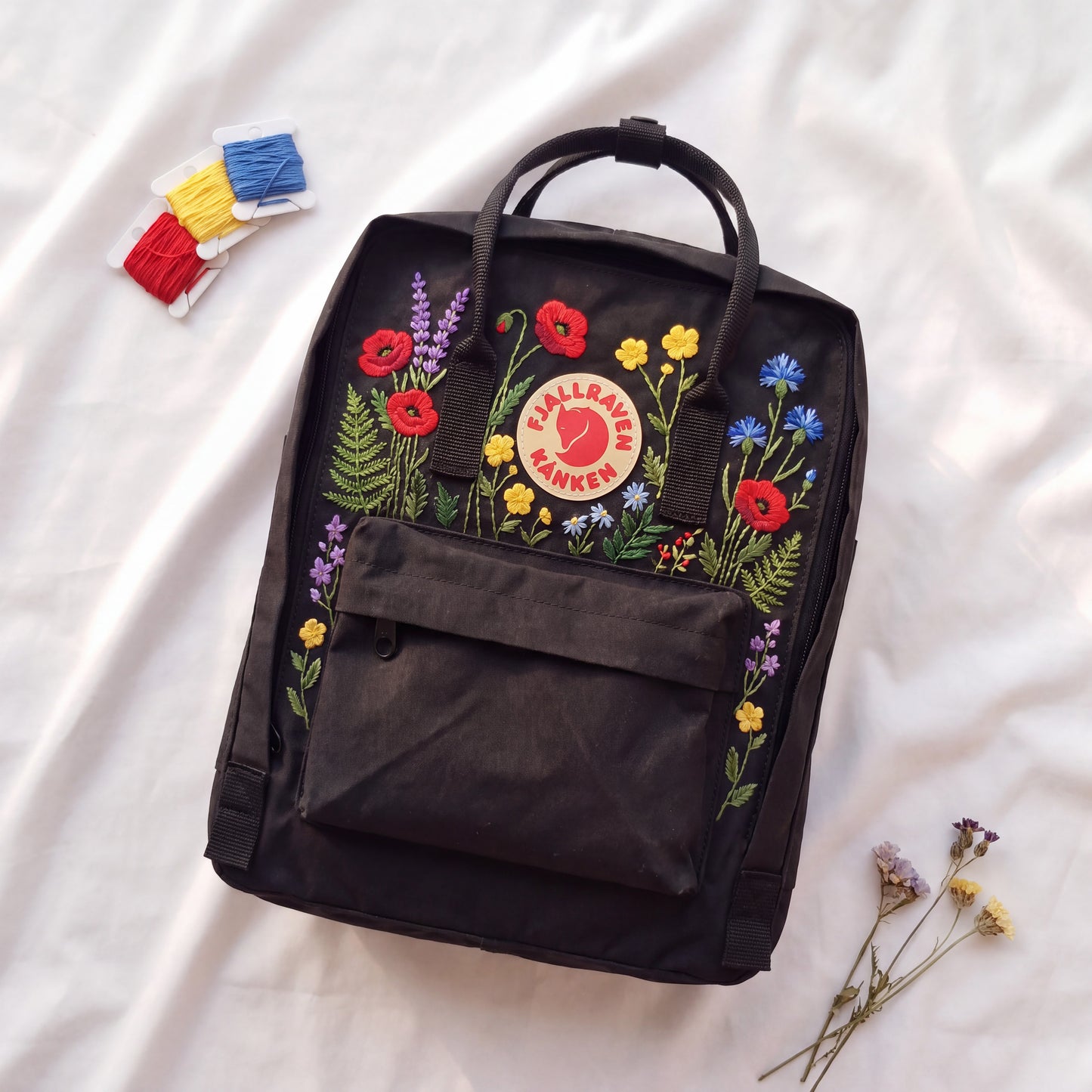 Fjallraven Kanken Embroidered Backpack | Floral Embroidery Backpack | Colorful Wildflower Bag | Canvas Backpack | Handmade Flower Backpack