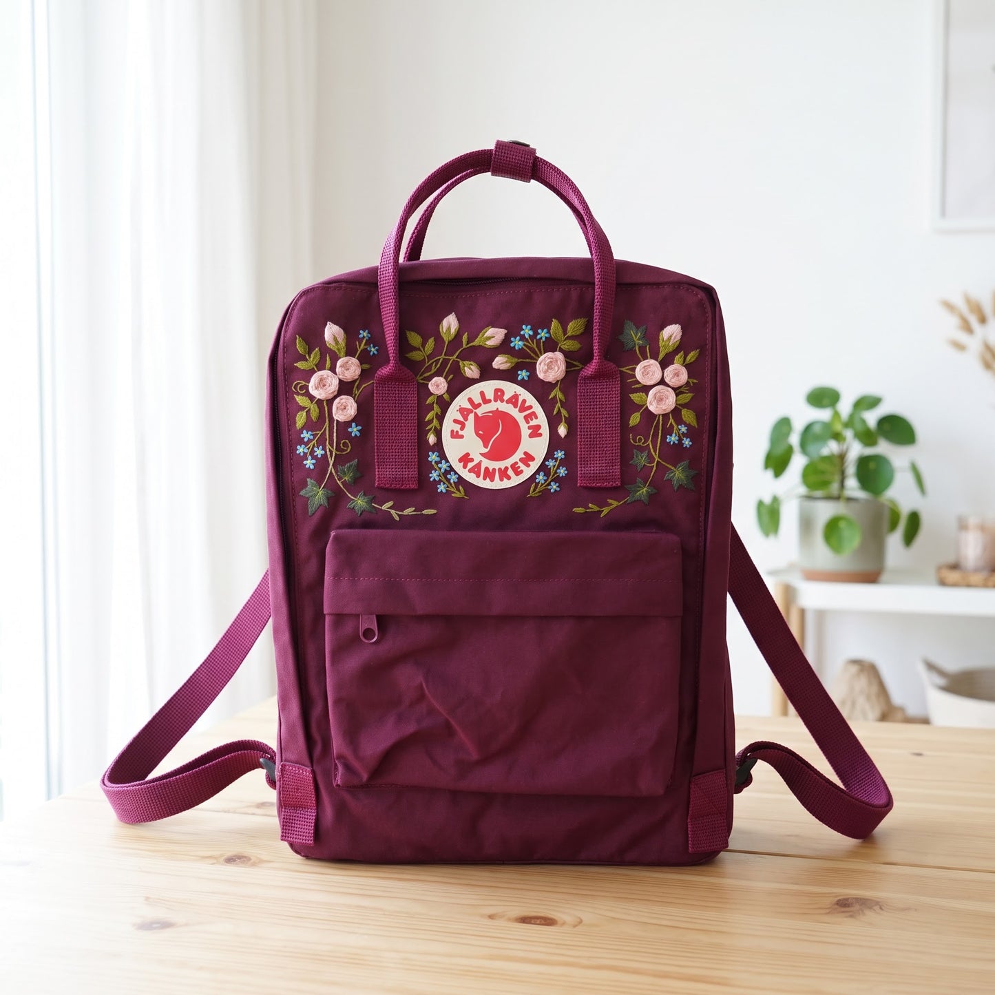 Kanken Fjallraven Backpack with Rose Garden Embroidery | Fjallraven Hand-Embroidered Floral Bag | Handmade Rose Design Backpack| Rose Design