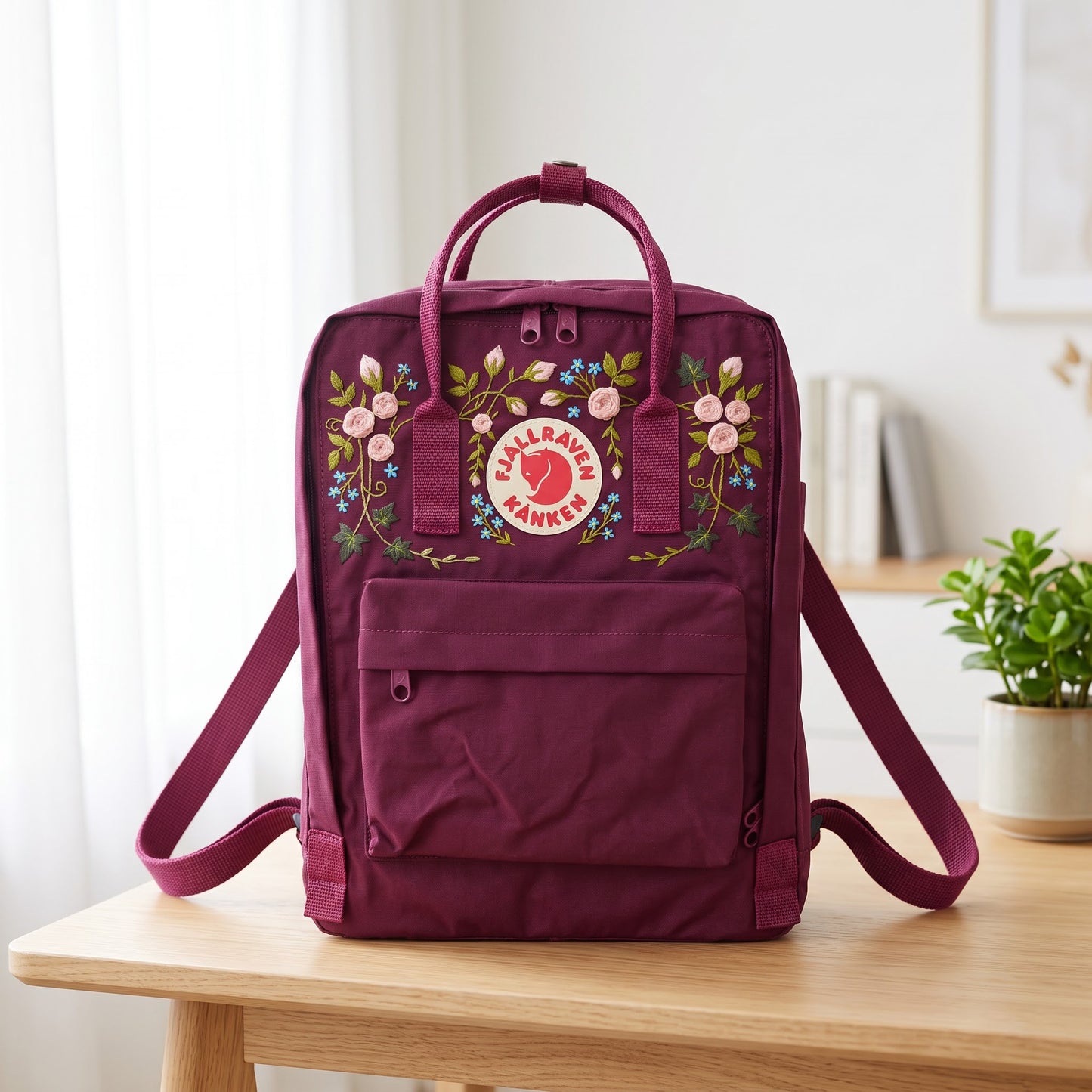 Kanken Fjallraven Backpack with Rose Garden Embroidery | Fjallraven Hand-Embroidered Floral Bag | Handmade Rose Design Backpack| Rose Design