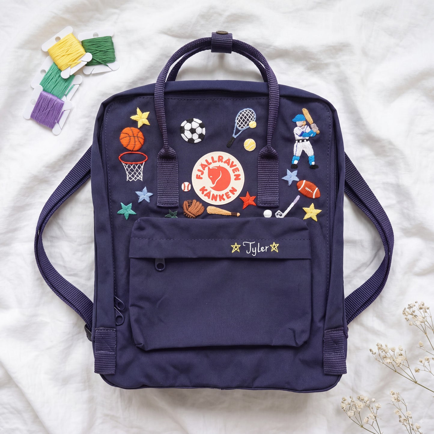 Custom Hand Embroidered Kanken Backpack Made to Order | Sports Activity Embroidered Kanken Bag | Custom Sports Backpack for Boys