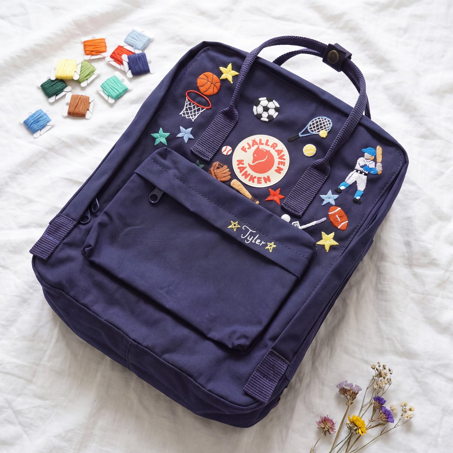 Custom Hand Embroidered Kanken Backpack Made to Order | Sports Activity Embroidered Kanken Bag | Custom Sports Backpack for Boys