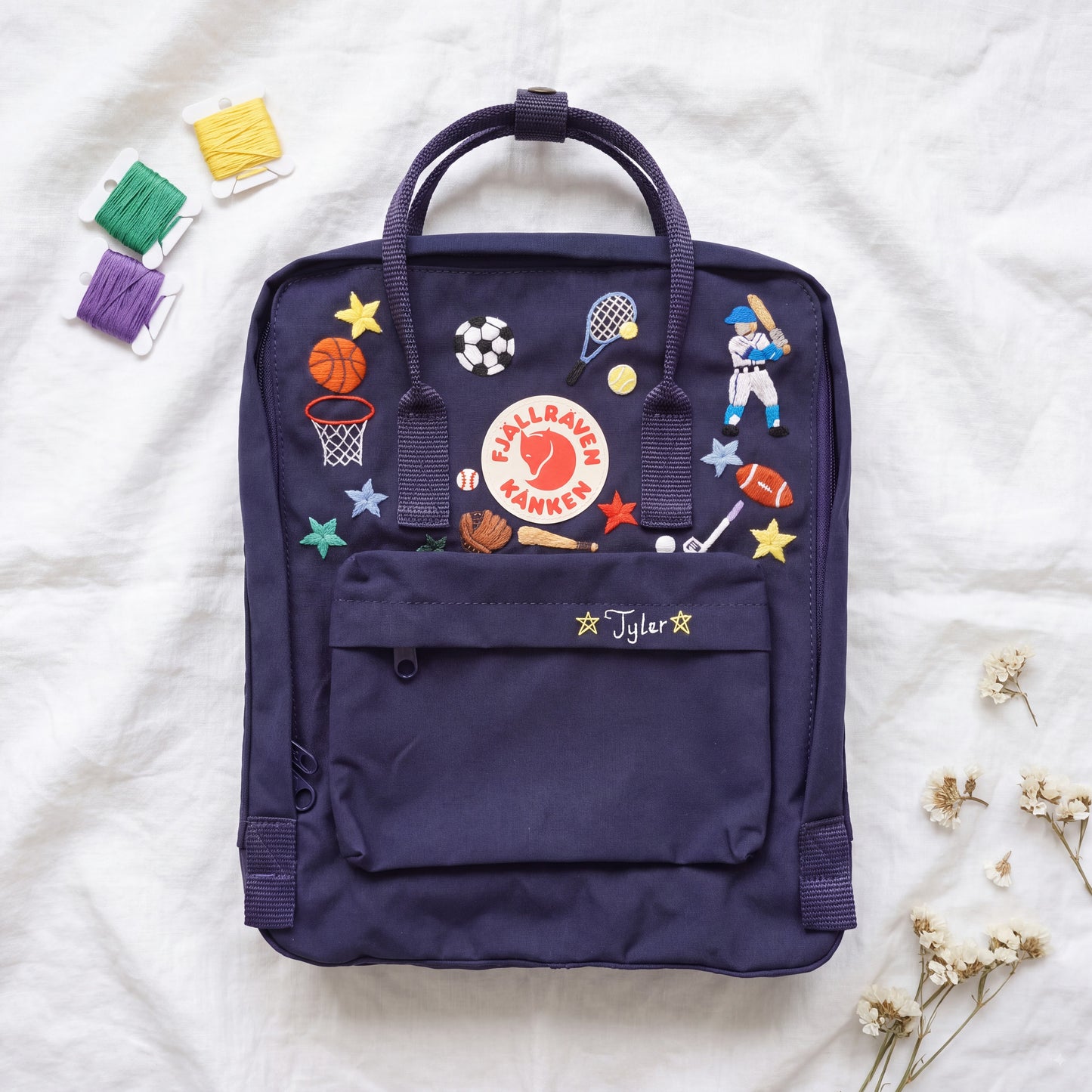 Custom Hand Embroidered Kanken Backpack Made to Order | Sports Activity Embroidered Kanken Bag | Custom Sports Backpack for Boys