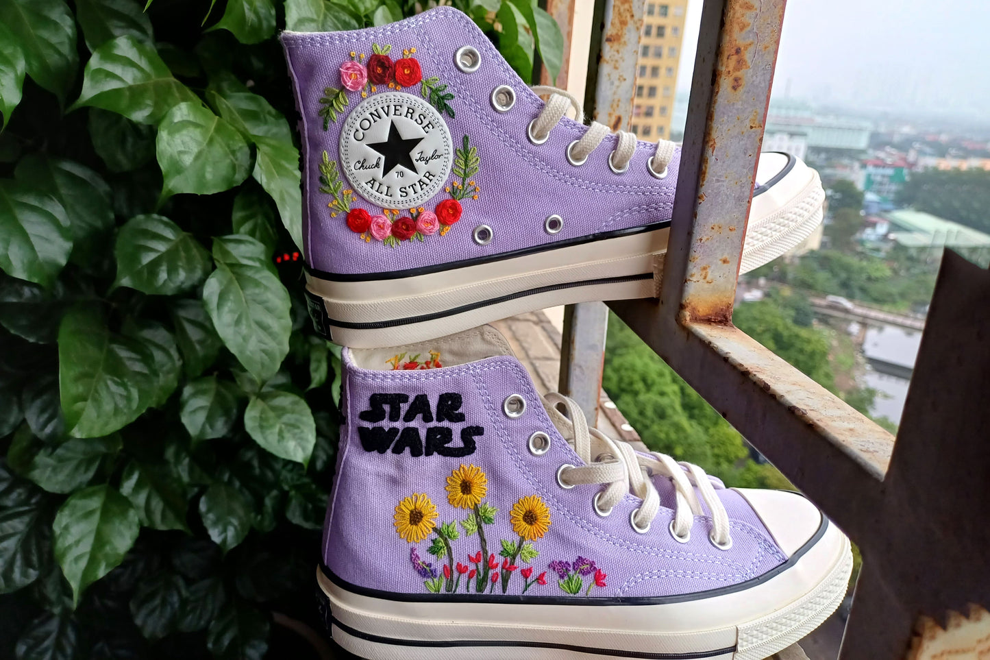 Custom Converse Chuck Taylor Embroidered Star Wars/Converse Chuck Taylor 1970s Custom Floral Embroidery Star Wars