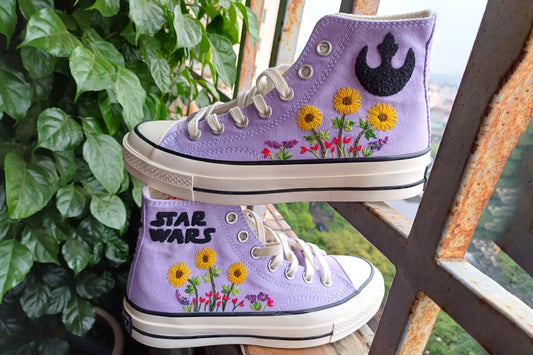 Custom Converse Chuck Taylor Embroidered Star Wars/Converse Chuck Taylor 1970s Custom Floral Embroidery Star Wars