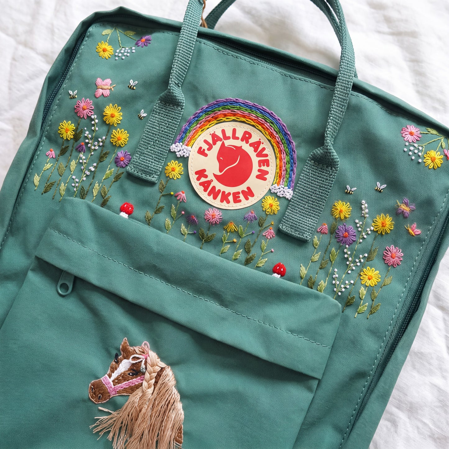 Fjallraven Kanken Embroidered Backpack | Colorful Flower & Rainbow Backpack | Horse Embroidery Kanken | Custom Animal Embroidery Backpack