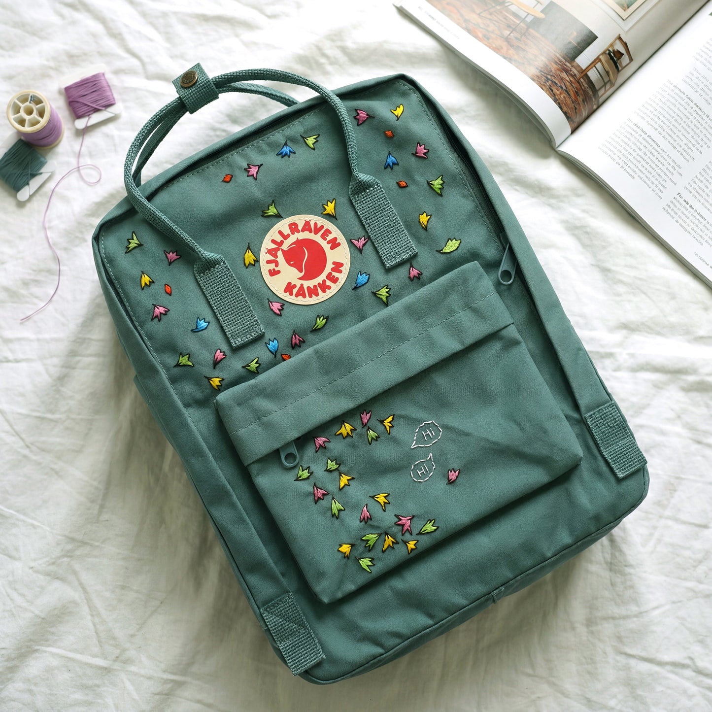 Fjallraven Kanken Backpack Embroidered Heartstopper Leaves | Colorful Leaf Embroidery Kanken Bag | Personalized Back To School Gift