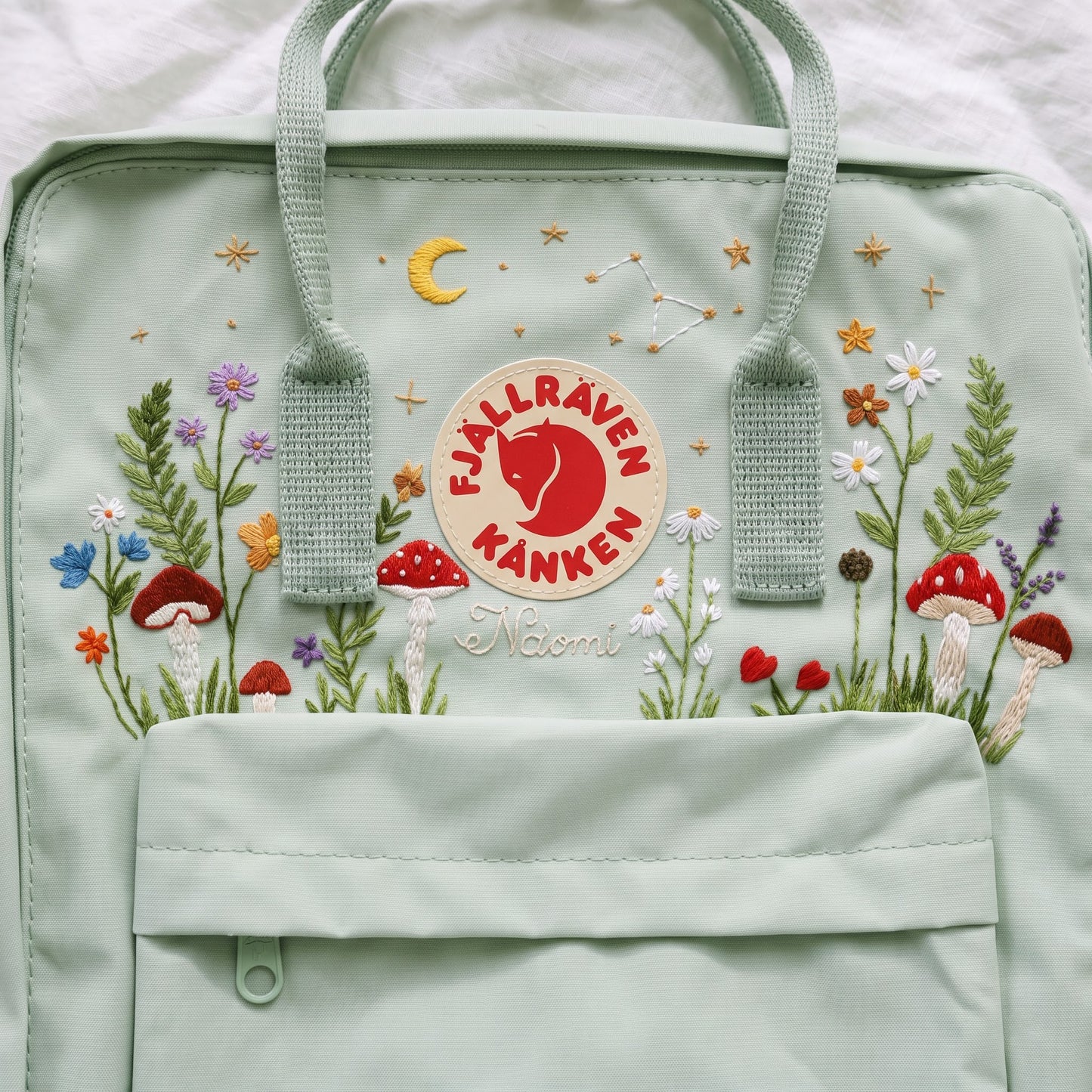 Fjallraven Kanken Backpack Embroidered with Mushrooms and Wildflowers | Mushroom & Floral Design Backpack | Personalized Custom Kanken