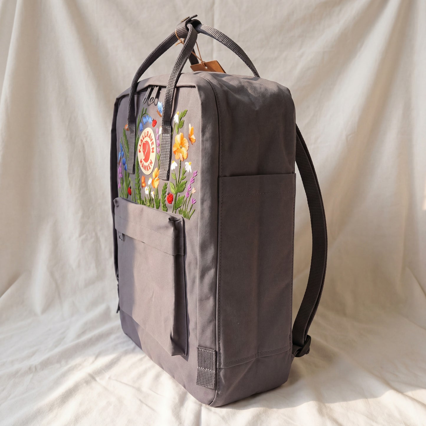 Fjallraven Kanken Wildflower Embroidered Backpack | Poppy Bluebell Daisy Floral Kanken Bag | Butterfly Ladybug Garden Design | Shool Backpack