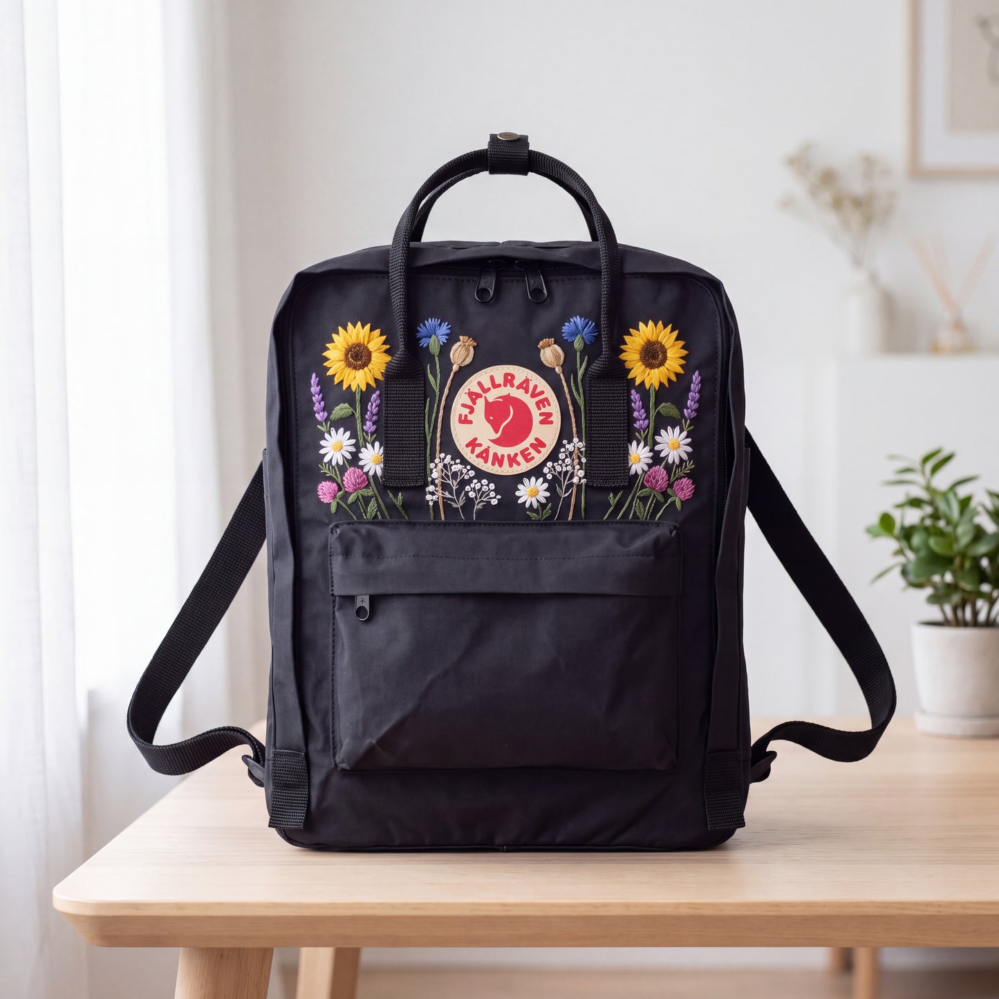 Hand Embroidered Fjallraven Kanken Backpack | Sunflower Wildflower Backpack | Daisy Floral Kanken Bag | Custom Personalized Backpack