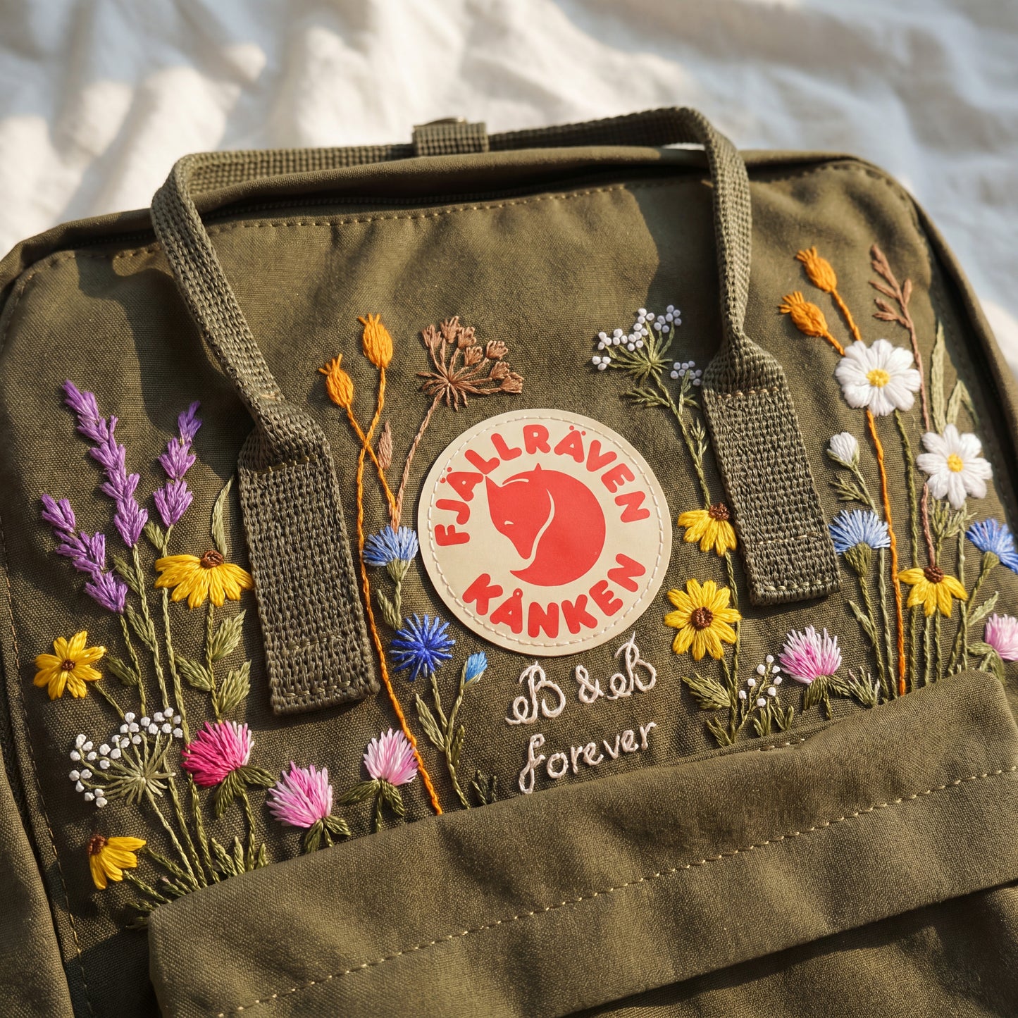 Personalized Fjallraven Kanken Wildflower Backpack | Custom Embroidered Kanken Bag | Wildflower Embroidery Backpack | Back to School Gift