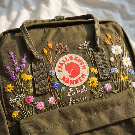 Personalized Fjallraven Kanken Wildflower Backpack | Custom Embroidered Kanken Bag | Wildflower Embroidery Backpack | Back to School Gift