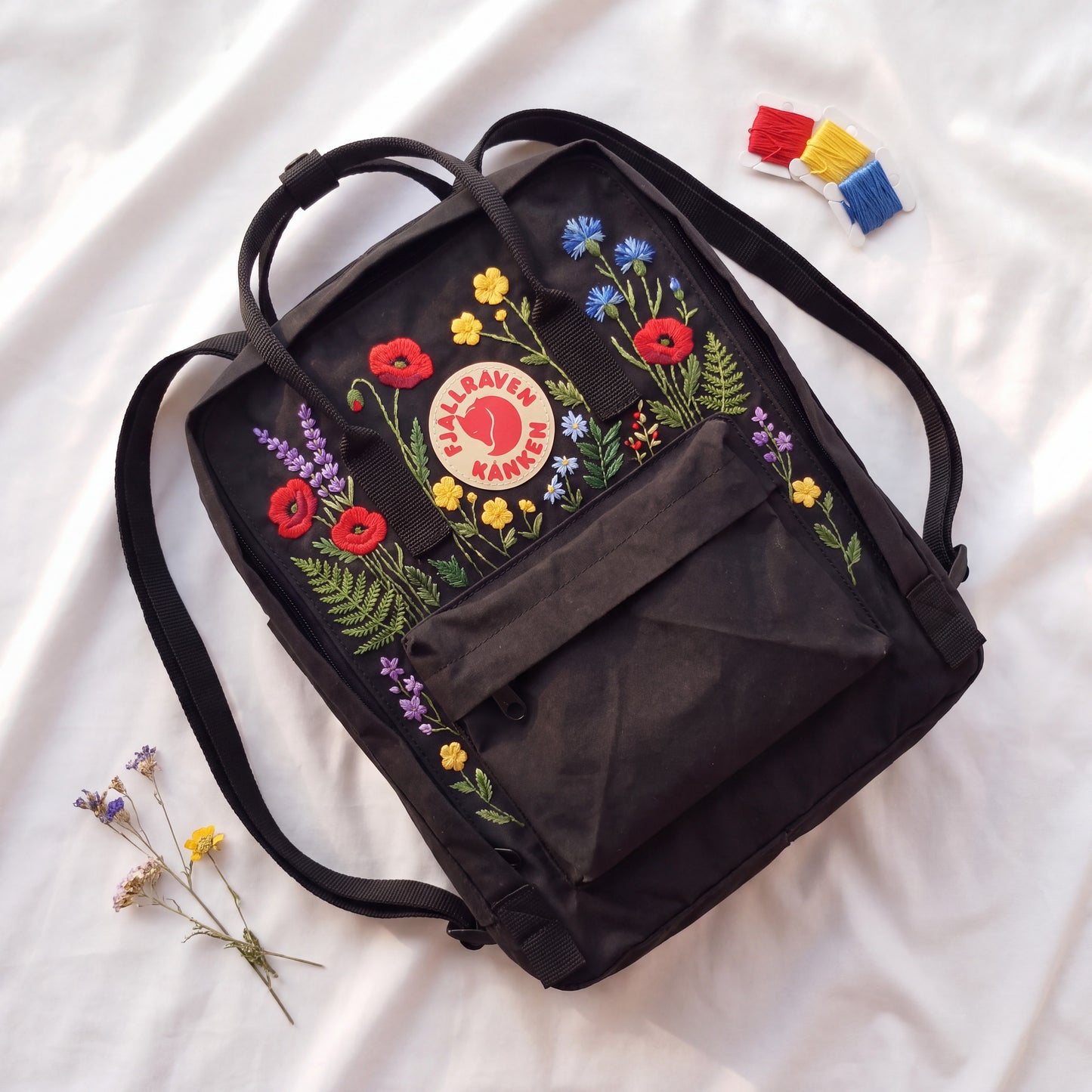 Fjallraven Kanken Embroidered Backpack | Floral Embroidery Backpack | Colorful Wildflower Bag | Canvas Backpack | Handmade Flower Backpack