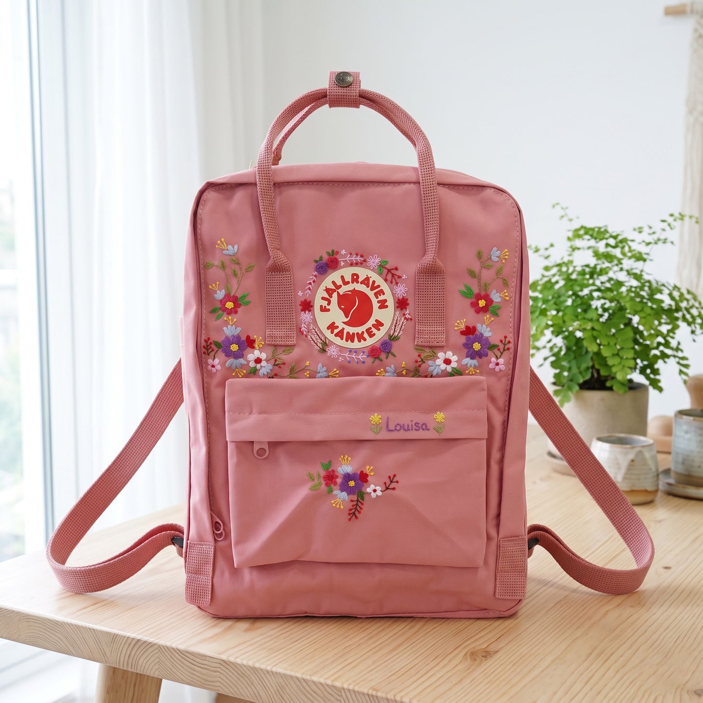 Fjallraven Kanken Floral Backpack | Embroidered Wildflower Wreath Kanken Bag | Embroidered Multicolor Flower Kanken Bag| Back to School Gift
