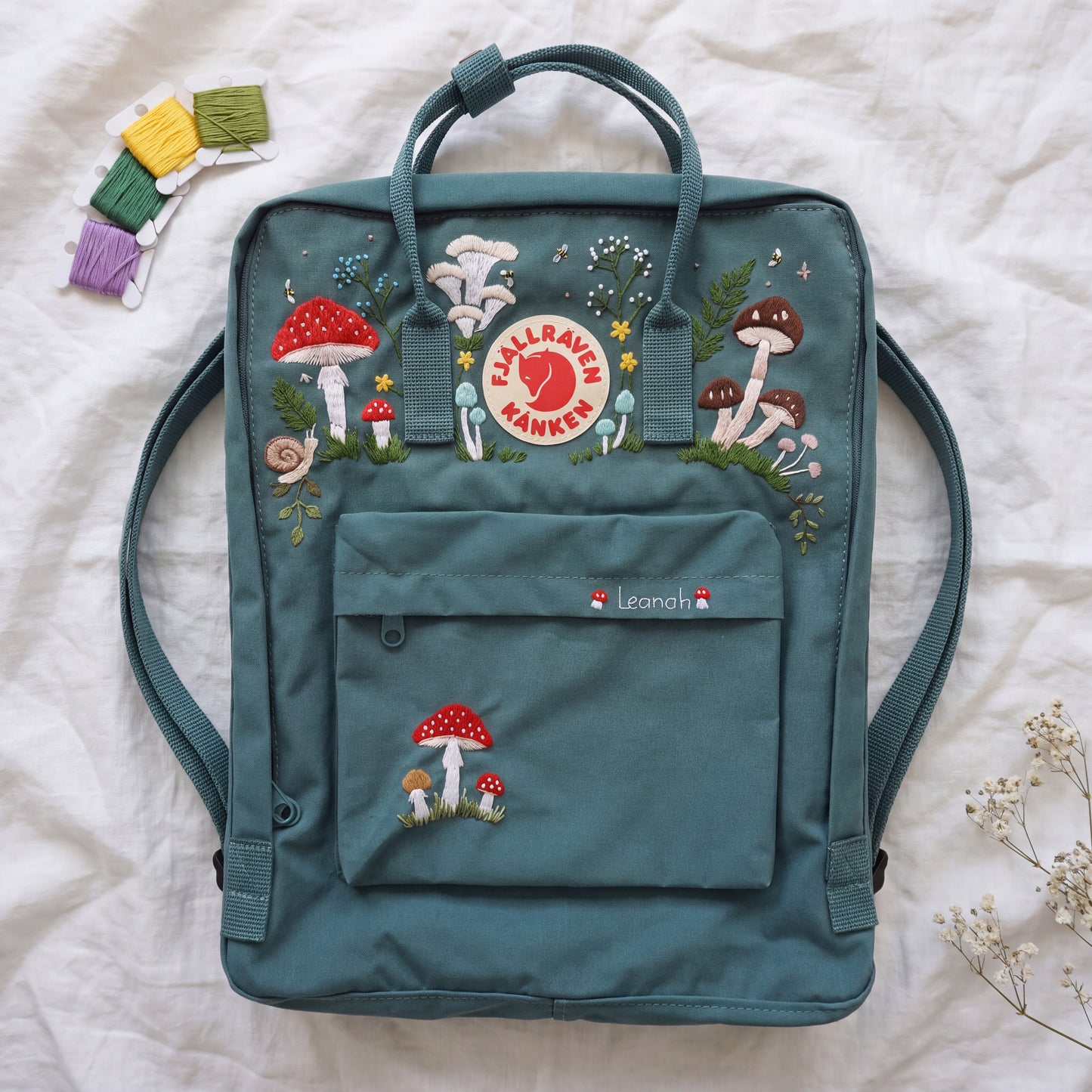 Personalized Fjallraven Kanken Mushroom Backpack | Embroidered Mushroom & Wildflower Kanken Bag | Cottagecore Forest Backpack